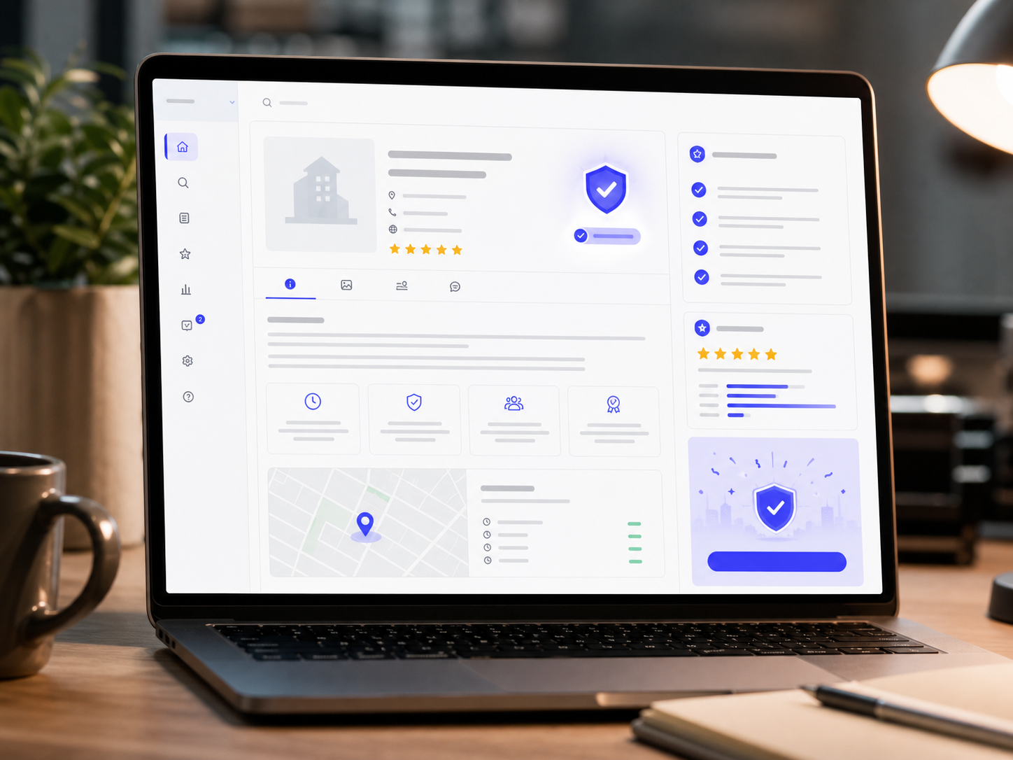 Business dashboard with a completed review checklist
